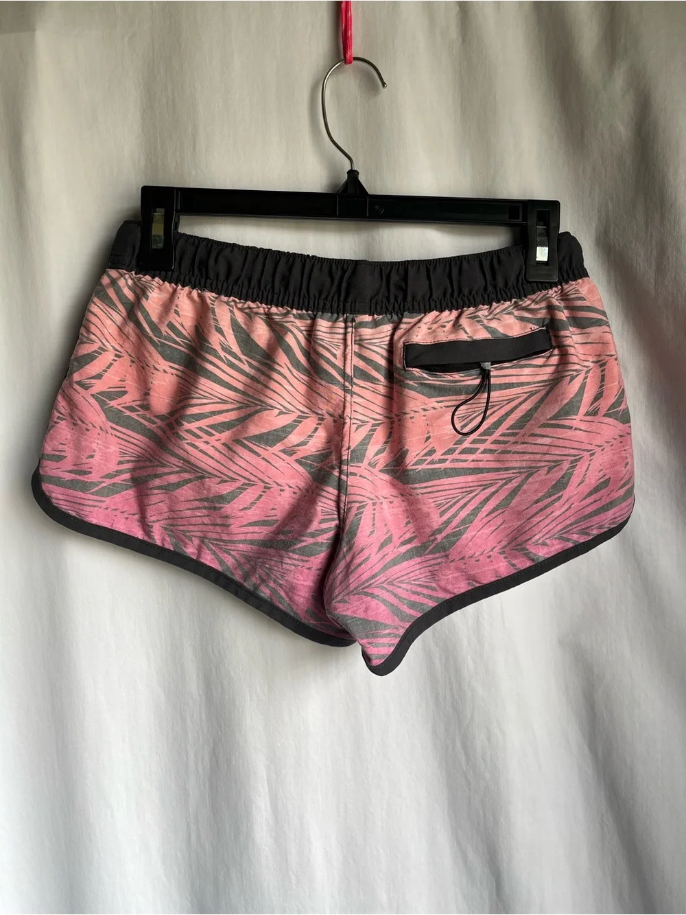 Salt Life Pink Tropical Palm Print Athletic Shorts with Black Trim